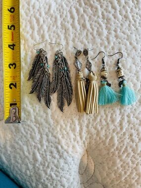Earring Lot - Western Cowgirl Leather Fringe Feathers